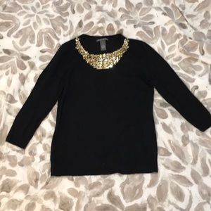 Excellent Condition Chelsea & Theodore Black 3/4 sleeve Embellished neck sweater